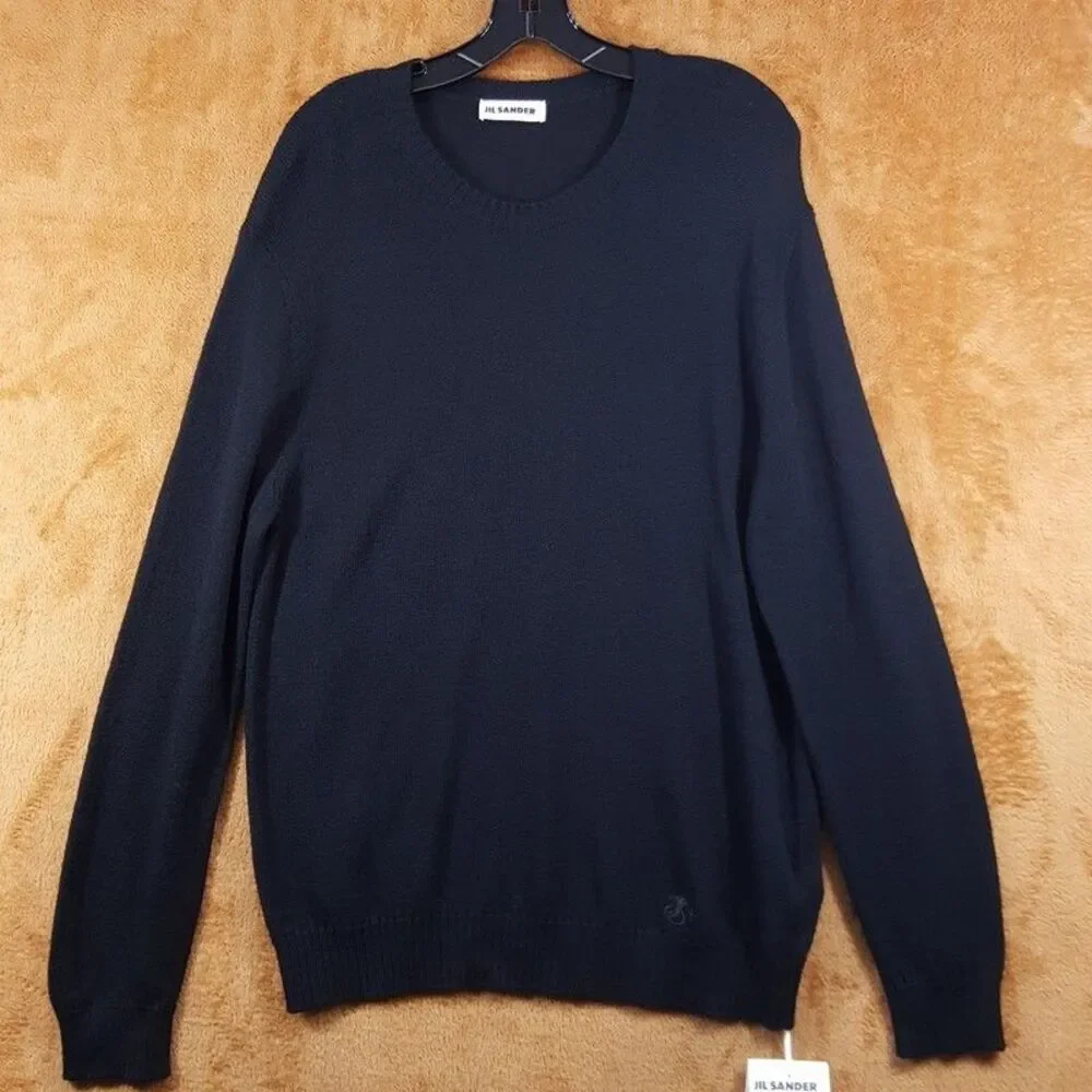 JIL SANDER Sweater Mens Size 48 Black Pullover Crew Extrafine Virgen Wool $690